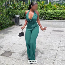 Load image into Gallery viewer, Sexy Halter Backless jumpsuit high waist bandage sleeve wide leg suit

