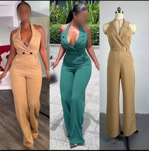 Load image into Gallery viewer, Sexy Halter Backless jumpsuit high waist bandage sleeve wide leg suit
