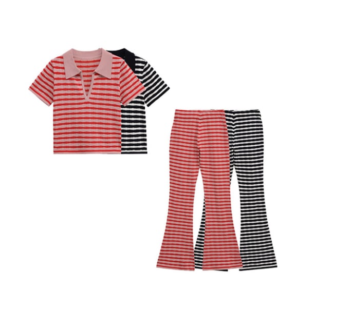 Two piece collar shirt v neck with bell bottom pants